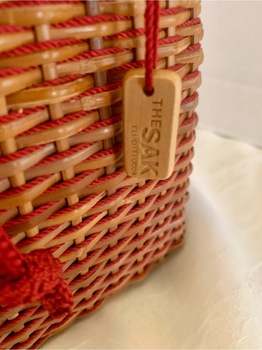 The Sak Red Woven Basket Tote with Knit Drawstring Liner - Picture 2 of 7